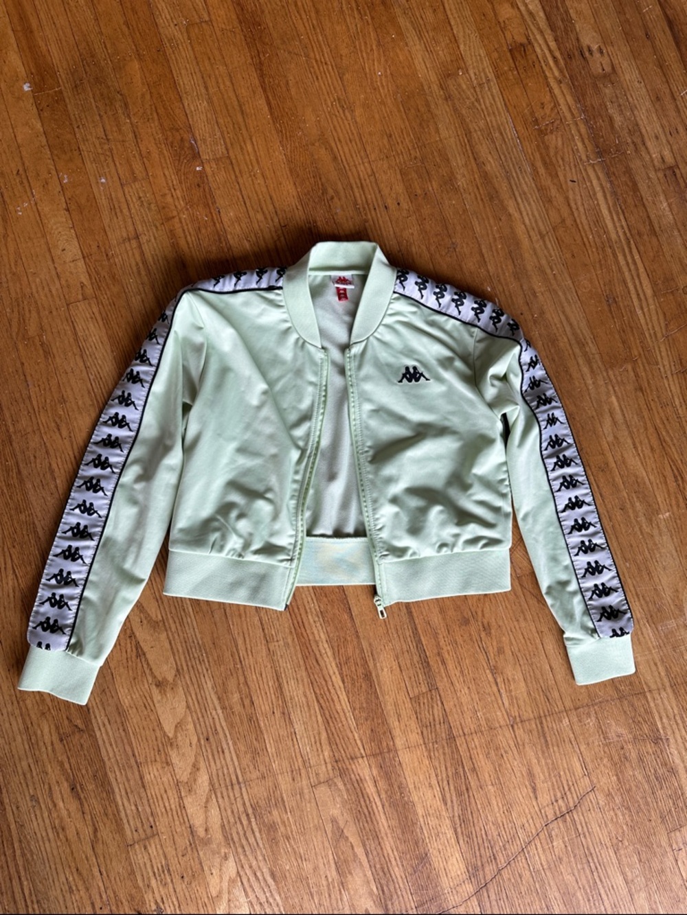 Kappa Mint Green Cropped Track Jacket with Black Logo Tape